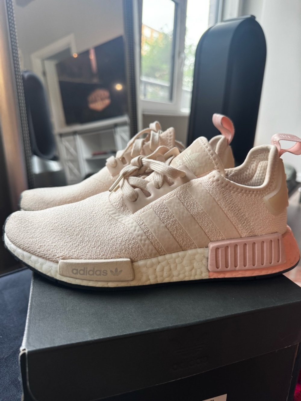 adidas Women's Beige and Pink NMD R1 Sneakers